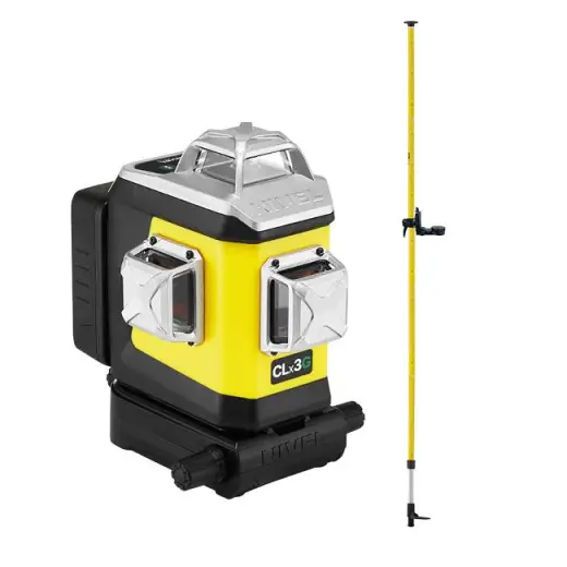 Laser 3-płaszczyznowy krzyżowy zielony z funkcją precyzyjnego ustawiania kierunku wiązki Nivel System CLx3G + tyczka LP36